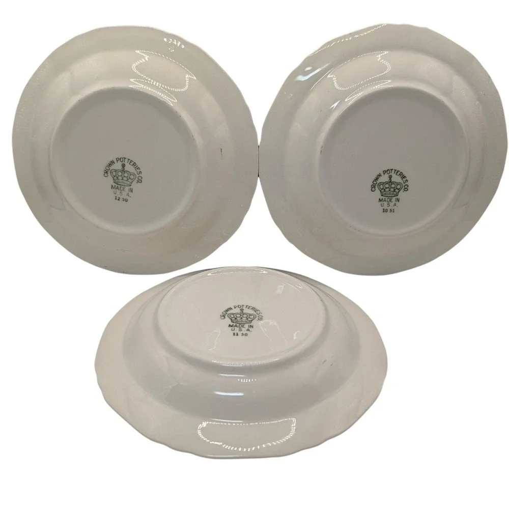 Vintage Crown Potteries Saucerers Metallic Gold Trim Mid Century Set of Three